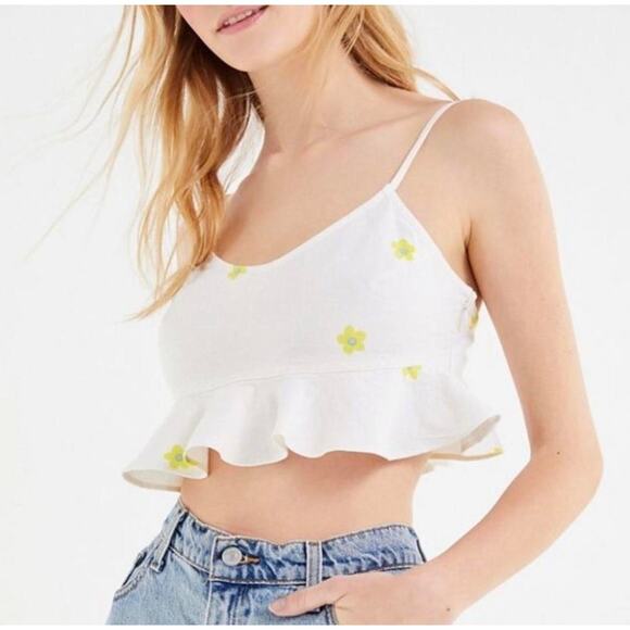 Urban outfitters Linen Blend floral crop top M Babygirl Fairy Festival Clueless - Picture 1 of 8